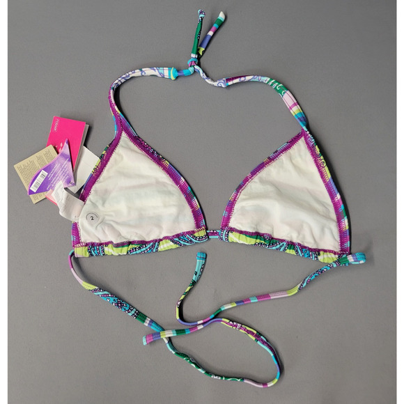 Cia Maritima Bikini Top Womens Medium Embroidered Beaded Floral Stripe Swimwear - Picture 8 of 16